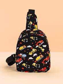 1PC Toddler Boy Cartoon Dinosaur, Construction Vehicle, Tiger Pattern Chest Bag, Mini One Shoulder Crossbody Bag, Adjustable Strap, Lightweight Outdoor Travel Small Wallet, Suitable For Toddler Daily And School Casual Bag, Can Be Given As A Gift - Multicolor - View 11