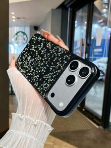 1 buah Casing Ponsel Berkilau Rhinestone Warna-warni dengan Latar Belakang Hitam, Kompatibel dengan iPhone, Pelindung Ponsel - MultiWarna - View 7
