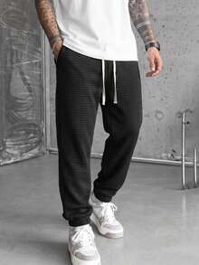 Men's Fashion Casual Long Pants, Spring/Autumn, Versatile Daily Wear, Thermal Lined - Black - View 1