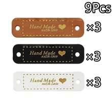 3/9/18/27/36/42Pcs Heart Shaped Handmade PU Labels, Faux Leather Sew-On Labels, Knitted Decorative Accessories With Holes For DIY Hand Sewing, Crochet, Knitting Hat Decoration - Multicolor - View 16