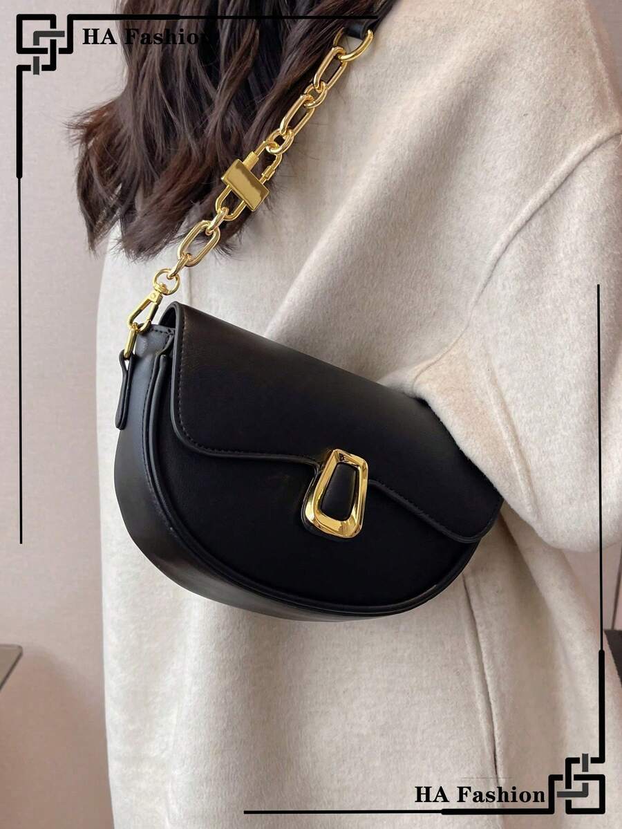 Saddle Bag With Wide Strap For Crossbody - Black - View 1
