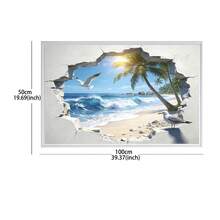 1pc Tropical Beach Wall Sticker, Ocean, Seagull, Coconut Tree, 3D Self-Adhesive Vinyl Sticker, Easy To Apply And Remove, Suitable For Bedroom, Living Room, Bathroom, Dorm, Peaceful Room Decor, Beach Theme Decoration, Create A Fresh Home Atmosphere - Multicolor03 - View 15