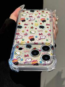 Cute Cartoon Cat Pattern Transparent Four-Corner Anti-Drop Phone Case, Compatible With IPhone 17 16 15 14 13 12 11 Pro Plus Pro Max Series Phone Models - Clear - View 5