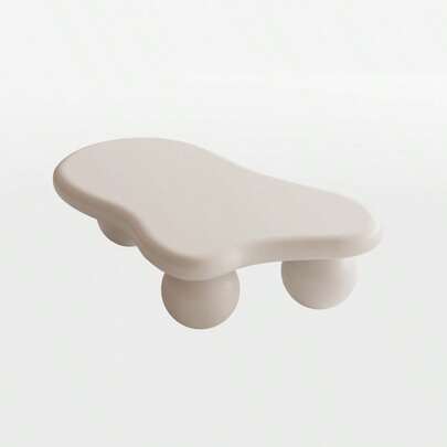 [Free Shipping] 40 Inch Cloud Shaped Coffee Table With 3 Ball Legs For Living Room, Cream White-XY853155