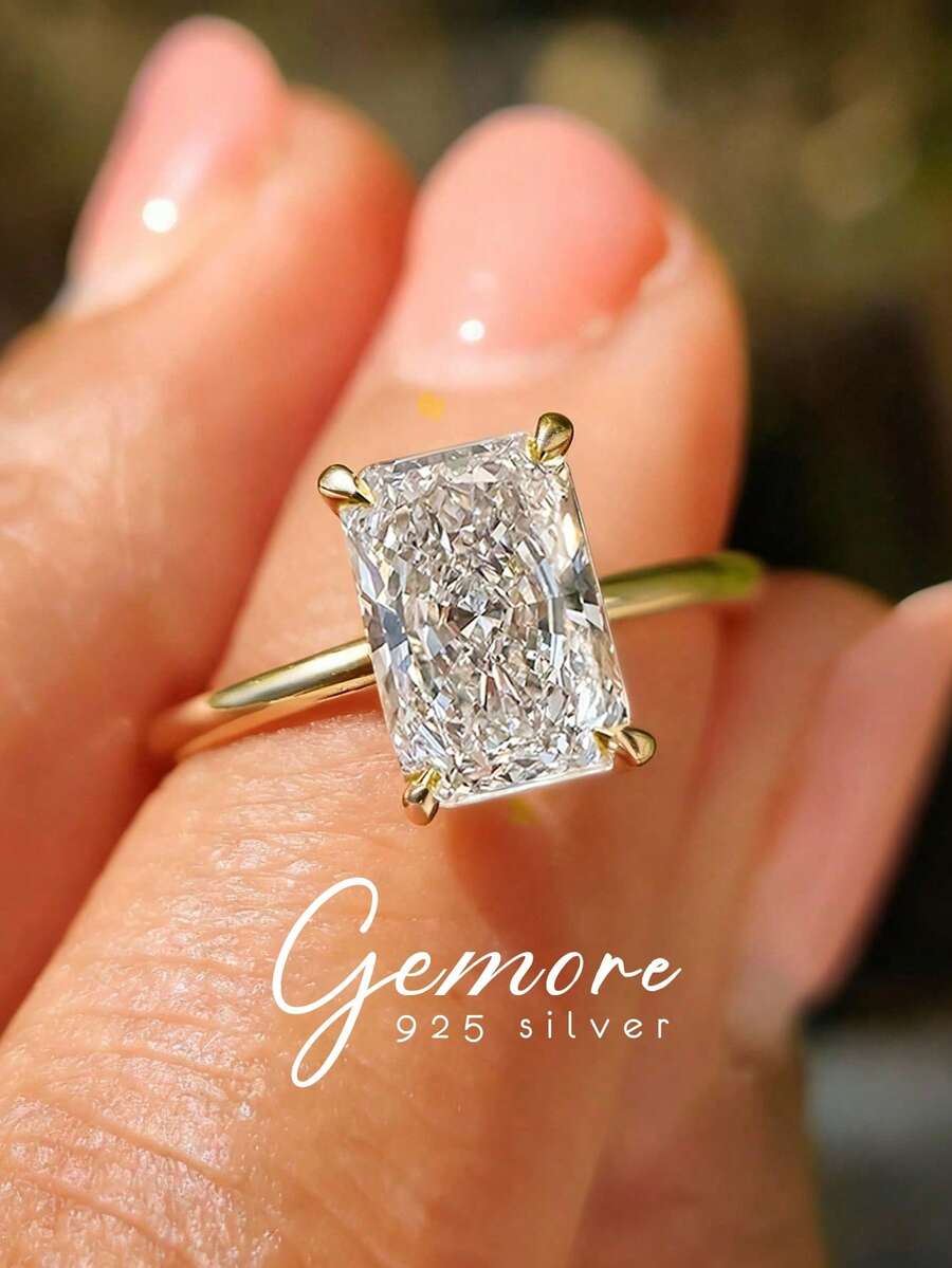 1pc Elegant Rectangular Ring, Women's S925 Sterling Silver, Promise Ring, Eternity Ring, Anniversary Ring, Luxury Jewelry, Gift For Her