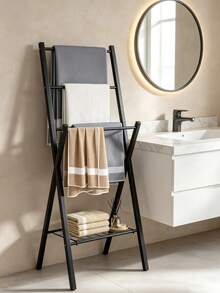 1PC Multi-Functional Carbon Steel Ladder Blanket Rack, Freestanding Floor Towel Hanger, 4 Bars Rust Resistant Bathroom Storage Stand For Bath Towels, Hand Towels & Decor Throws - Multicolor - View 11