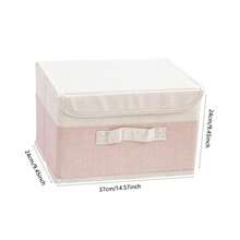 1pc Foldable Linen CD Storage Box, Collapsible Storage Bin With Lid, Toy Organizer Basket, Laundry Hamper - Rusty Rose - View 10