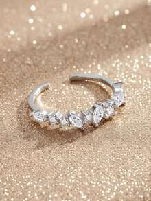 925 Sterling Silver Irregular Diamond Ring, Adjustable Open Design, Niche High-End Silver Jewelry, Gift For Girlfriend - White - View 3
