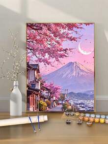 Adult Digital Paint-By-Numbers Canvas, 1 Set 40*50cm Mount Cherry Blossom Adult Color-By-Number Painting, Adult Digital Paint-By-Numbers Kit, Room Decoration, Ideal Gift Frameless - Sets - View 2