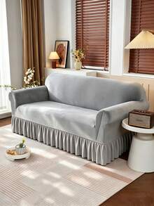 1PC Ultra Soft Thick Fabric Non-Slip Elastic Skirt Hem Sofa Cover, Dust-Proof, Pet-Proof, Waterproof, Anti-Dirt, 2 Colors Dark Gray And Light Gray Available, Suitable For 1/2/3/4 Seater Sofa, All Seasons - Multicolor - View 5