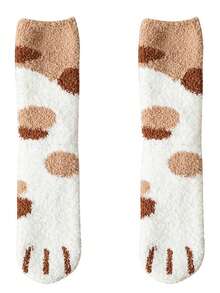 6 Pairs Mixed Color Fluffy Mid-Calf Socks For Women, Suitable For Daily Home/Office Tiger Paw Non-Slip Floor Socks, Cozy Socks - Multicolor - View 18