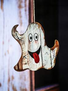1pc Halloween Vintage Distressed Ghost Hanging Decor, Spooky Bat Front Door Window Porch Wall Decoration, Trick Or Treat Halloween Eve, Autumn Farmhouse Rustic Dark Aesthetic Haunted Indoor Party Fireplace Mantel Tiered Tray Holiday Seasonal Welcome Decor Accessory - Multicolor 5 - View 7