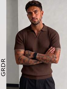 GRDR Men's Casual Solid Color Short Sleeve Knit Top, Spring/Summer - Brown - View 3