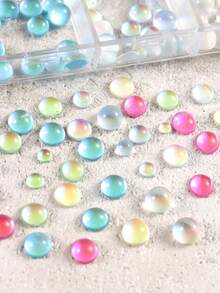 12 Grid Iridescent Mermaid Bubble Nail Beads Flat Back Aurora Rainbow Water Drop Pearl Charms Mixed Color Size 3D Transparent Dome Nail Rhinestones For Cat Eye Bubble Manicure DIY Nail Art Decorations Makeup Craft Accessories - Multicolor - View 7