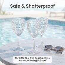 Verres à vin sur pied incassables, 1/2/6/8/12 sets, apparence en verre cristal transparent en acrylique, verres réutilisables et incassables en plastique, convient pour l'extérieur et l'intérieur, la plage, la piscine, les grandes fêtes - Voir 7