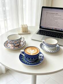 1 Set Boho-Keramik-Kaffeetasse und Untertasse, italienische Espresso-Luxustasse, geeignet für Zuhause, Küche, Café, Tischdekoration und als Geschenk. Perfekt für Home-Café-Ästhetik, minimalistisches Trinkgeschirr, geeignet für Nachmittagstee, italienische Kaffeetasse, Muttertagsgeschenk, Abschlussgeschenk, Sommer-Küchenessentials - Verschiedenfarbig - Übersicht 6