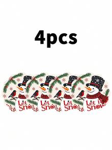 2/4/600入聖誕派對圓形餐墊－雪人、紅冬青莓、紅紅雀、雪花圖案，13.78英吋亞麻材質，防滑耐熱可機洗 - 彩色 - 查看 9