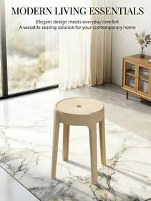 1 Nordic-Style Plastic Round Stool, Stackable For Home Use, Thickened Non-Slip Four-Legged Dining Chair. - Beige - View 1