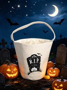 1pc Halloween Pumpkin Bucket, Candy Tote Bag, Halloween Basket, Halloween Decoration, Halloween Party Decor, Happy Halloween Decoration, Suitable For "Trick Or Treat" Party Supplies And Accessories - Conventional - View 4