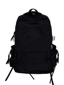 Pleated Backpack With Embroidered Slogan, Large Capacity School Bag, Japanese Style Girl Commuter Backpack - Multicolor - View 16