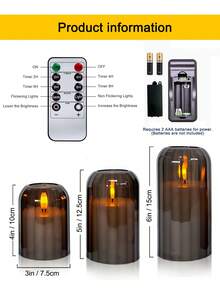 3pcs Flameless Candle Lights With Timer Remote Control, Battery Operated Warm Candle, Suitable For Halloween, Christmas, Valentine's Day, Gift, Birthday, Proposal, Wedding, Party, Dining Table - Gray-warm Light - View 11