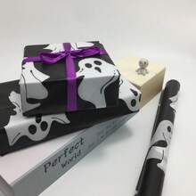 5sheets Gift Wrapping Paper Set-Cute Black Ghost Patterned Wrapping Paper-Filler For Gift Bags, Birthday And Everyday Gift Wrapping, Ideal For Flower Bouquet Wrapping, Wedding Season, DIY Projects, Perfect For Halloween And Valentine's Day - Black Ghost - View 4