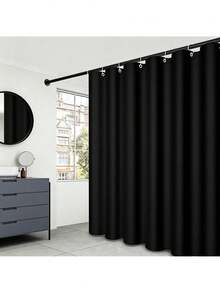 Cortinas para baño, resistente al moho y al agua, lavable, incluye 12 ganchos, apta para bañeras y cuartos de ducha, tamaño 180 cm x 180 cm (disponible en blanco y negro) - Negro - Ver 2