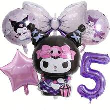 New Cartoon Purple Character Aluminum Foil Balloons With Numbers 1-9, Cute Cartoon Theme Birthday Party Decoration Props, Atmosphere Photo Decor, Number & Bow Balloon Combo Set - As Shown In the Figure - View 20