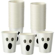 10pcs/30pcs/50pcs Halloween White Ghost Face Paper Cups (9oz) Horror Theme Paper Cups, Suitable For Hot Or Cold Drinks, Perfect For Halloween Parties, Day Of The Dead Celebrations And Birthday Parties To Serve Coffee, Juice Or Snacks - Multicolor - View 1