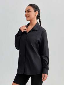 Women's Summer Ice Silk UPF50+ Sun Protection Jacket, UV-Resistant Skin Shirt, Quick-Dry Fashion Printed Outdoor Sports Versatile Shacket Black - Black - View 6