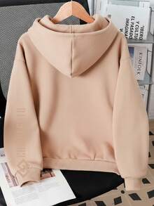 Unisex Kids' Plain Kangaroo Hoodie, Soft And Comfortable Sweatshirt, Ideal For School And Everyday Wear, Winter/Autumn, Sizes 2 To 16, Premium - 杏色 - 查看 2