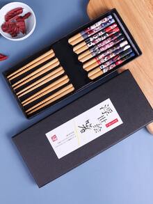 Japanese Lucky Cat & Chinese Panda Bamboo Chopsticks 5 Pairs Set, Home Dining Tableware, Printed Bamboo Wood Chopsticks, Gift Box Packaging - Multicolor - View 13