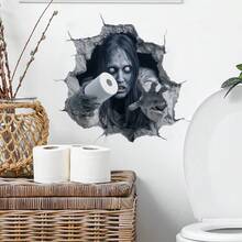1PC 2D Broken Wall Ghost Bathroom Wall Sticker, Self Adhesive Horror Zombie With Toilet Paper Decal, Halloween Prank Decor For Restroom Tile - 1PC - View 5