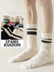 1/6/10 Pairs Autumn/Winter Contrast Color Unisex Slouch Socks, Minimalist Striped Knee-High Socks - Multicolor - View 6