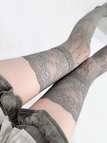 1 Pair Floral Pattern Over-The-Knee Socks, Patterned Design To Match Skirts, Elastic And Comfortable, Party Holiday Gift - Multicolor - View 6