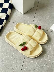 Women's DIY 3D Cherry Slippers, Open Toe EVA Non-Slip Bathroom Slippers, Wide Toe Box, Soft Comfortable Lightweight, Suitable For Indoor And Outdoor Use - Yellow - View 8