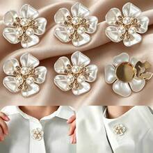 6pcs Pearl Sequin Button Covers, Decorative Cufflinks Buttons, Suitable For Women's Shirts DIY Sewing Floral Buttons, Wedding Autumn/Winter Outfit Accessories - White - View 2