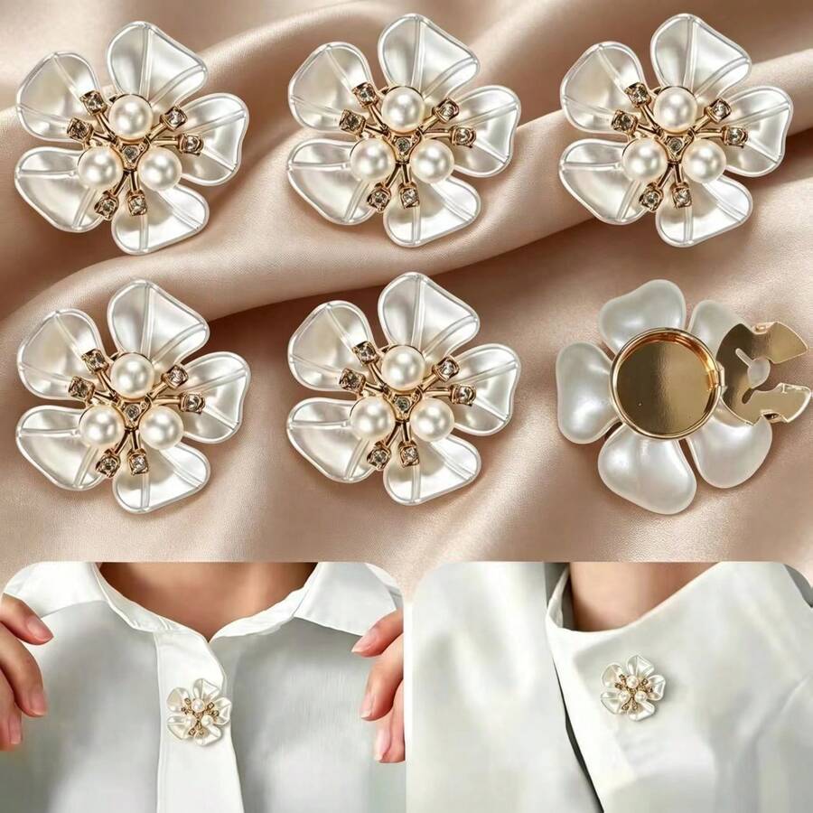 6pcs Pearl Sequin Button Covers, Decorative Cufflinks Buttons, Suitable For Women's Shirts DIY Sewing Floral Buttons, Wedding Autumn/Winter Outfit Accessories