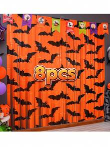 1pc Black And Gold Metallic Bat Tassel Garland - Halloween Bat Tassel Curtain, Durable Plastic Garland Chain Featuring Shiny Orange And Black Bats, Perfect For Halloween Party Decorations, Photo Backdrops, Haunted Houses, And Birthday Party Supplies - Multiple Styles - View 6