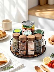 Rotating Round Wooden Storage Rack, Suitable For Desktop And Cabinet Organization, Ideal For Kitchen, Bathroom And Home Decor, With 360° Rotating Turntable Storage Rack, Suitable For Displaying Bottles, Cans And Small Items - View 1