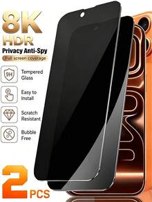 2pcs 17/16 Pro Max/16 Plus/15 Pro Max/14/13/12/11 Anti-Peeping Privacy Screen Protector, AR Transparency Enhancement Technology, No Color Distortion, 3D Curved Edge, More Comfortable Touch - Black - View 30