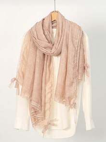 1 pezzo Elegante sciarpa da testa con bordo in pizzo tinta unita, scialle multifunzionale da donna, fascia per capelli vintage, scialle in cashmere leggero e artistico, regalo ideale per la festa della mamma - Sciarpa di pizzo a fiocco - Visualizzare 18