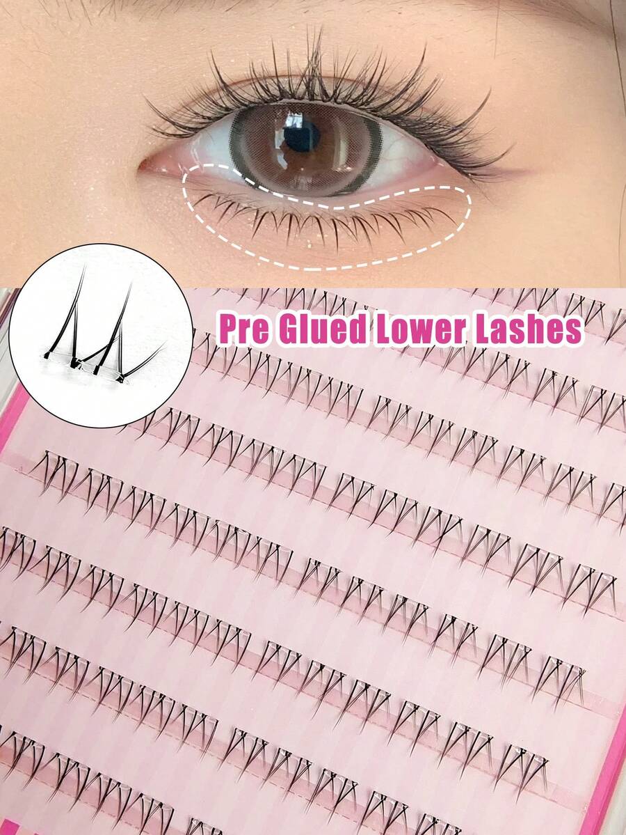 Asiteo 120pcs Pre-Glued Lower Eyelashes, Natural Soft Lightweight Manga Style False Lower Lashes, Suitable For Daily Wear, No Glue Needed, Korean-Japanese Makeup Style, Fits Various Makeup Looks - C - View 1