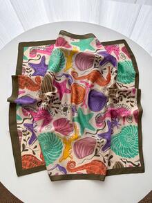 1pc Women's Solid Color Printed Square Bandana Silk Scarf Headwrap Tie Scarf For Daily Use - Multicolor - View 2