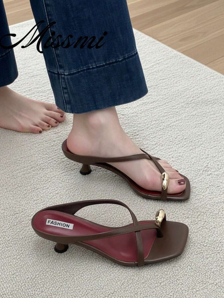 5cm New Colorblock Minimalist Wedge Thong Sandals For Women, Summer Open Toe High Heels 2025,Kitten Heels,Flip Flops