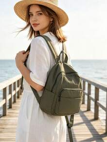 Mochila mini de nylon ligera para mujer, mochila pequeña casual con múltiples compartimentos, mochila versátil para ir al trabajo y viajar, estilo universitario para computadora - Verde - Ver 8