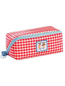 1Pc Ratro Lattic Pencil Case Pen Bag, Happy Cute Dancing Kitties Color Plaid Multi Pocket Square Storage Pouch For Stationery, Students Back To School - Multicolor - View 12