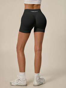 TimeOff Women's 1pc Solid Color High Waist Ribbed Waistband Ruched Butt Sports Shorts - Black - View 10