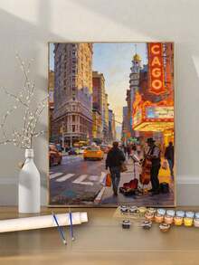 Chicago Street DIY Oil Painting By Numbers City Night Taxi Saxophone Musician Urban Landscape Canvas Crafts Adult Home Decoration 8x12/16x20inch Holiday Gifts Frameless - Frameless - View 4
