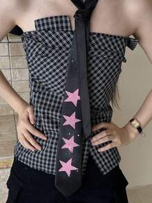 1pc Cute Star Print Tie For Women, New Sweet Elegant Versatile Decorative Knotless Necktie, Multi-Purpose - Multicolor - View 2